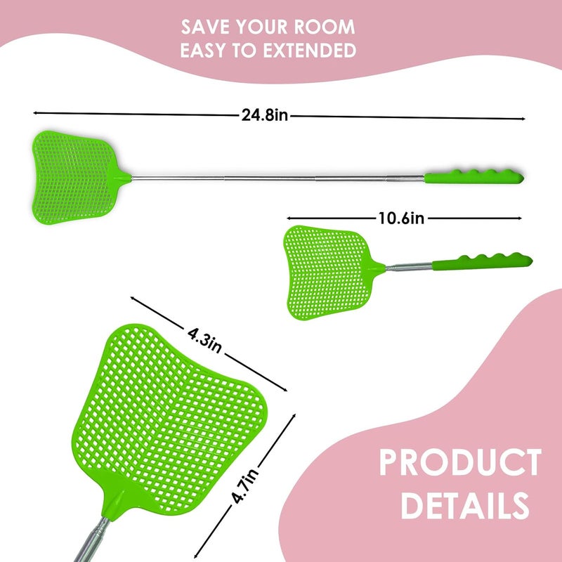 Wapodeai 3 pcs Fly Swatter, Fly Swatters Plastic Telescopic, Large Bug Swatter That Work for Indoor and Outdoor. (3 Green) - Image 2